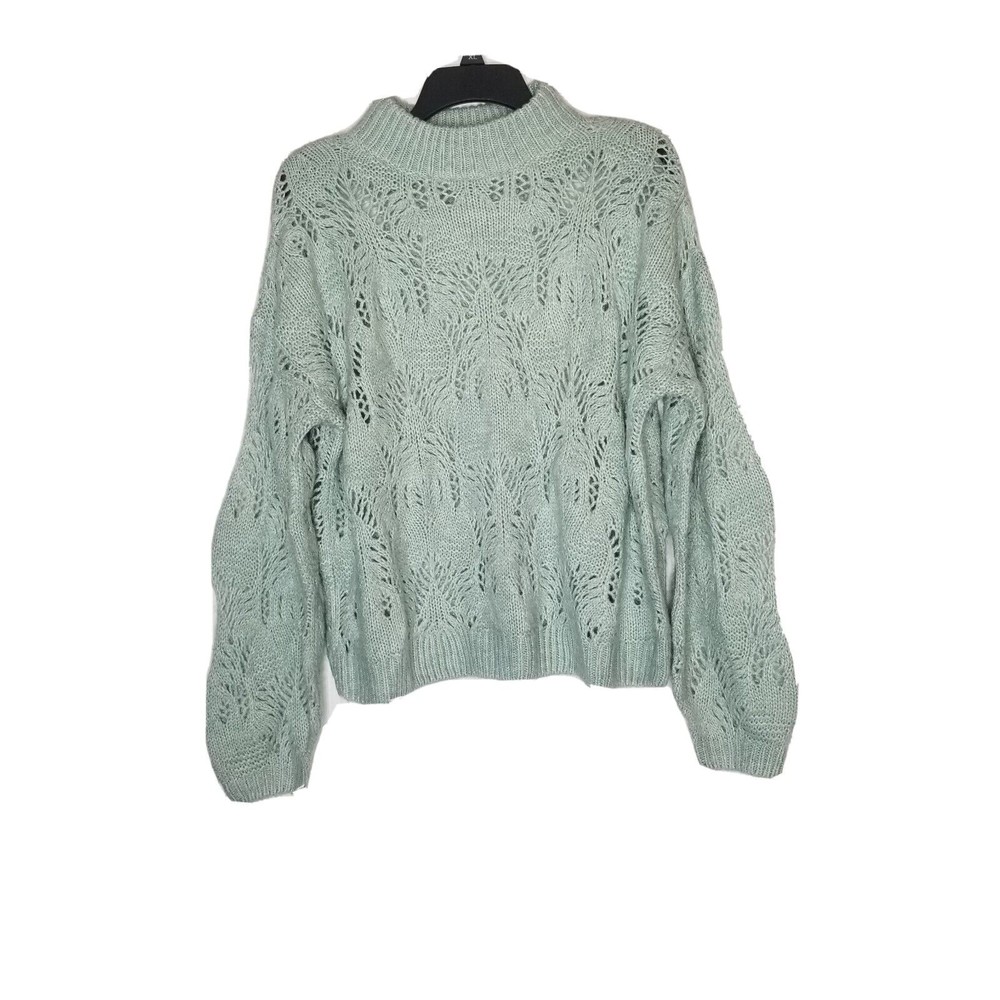 Silverflint Sweater Women's Size Small Mint Green Open Knit Fair Isle Cropped